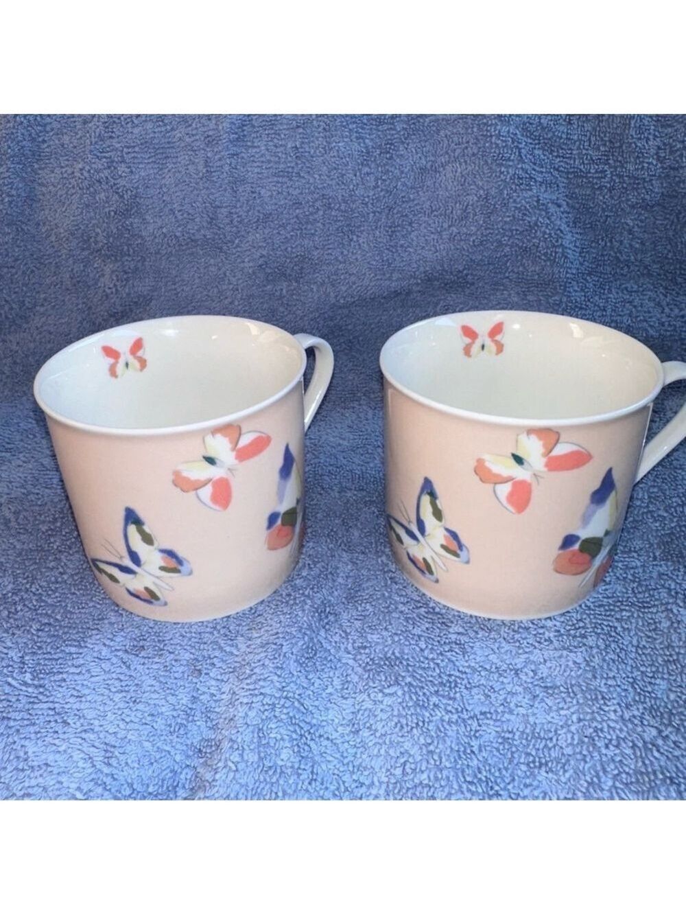 Vintage HTF Lynns Farfalla Fine China Pink White Butterflies Tea Cups Set Of 2